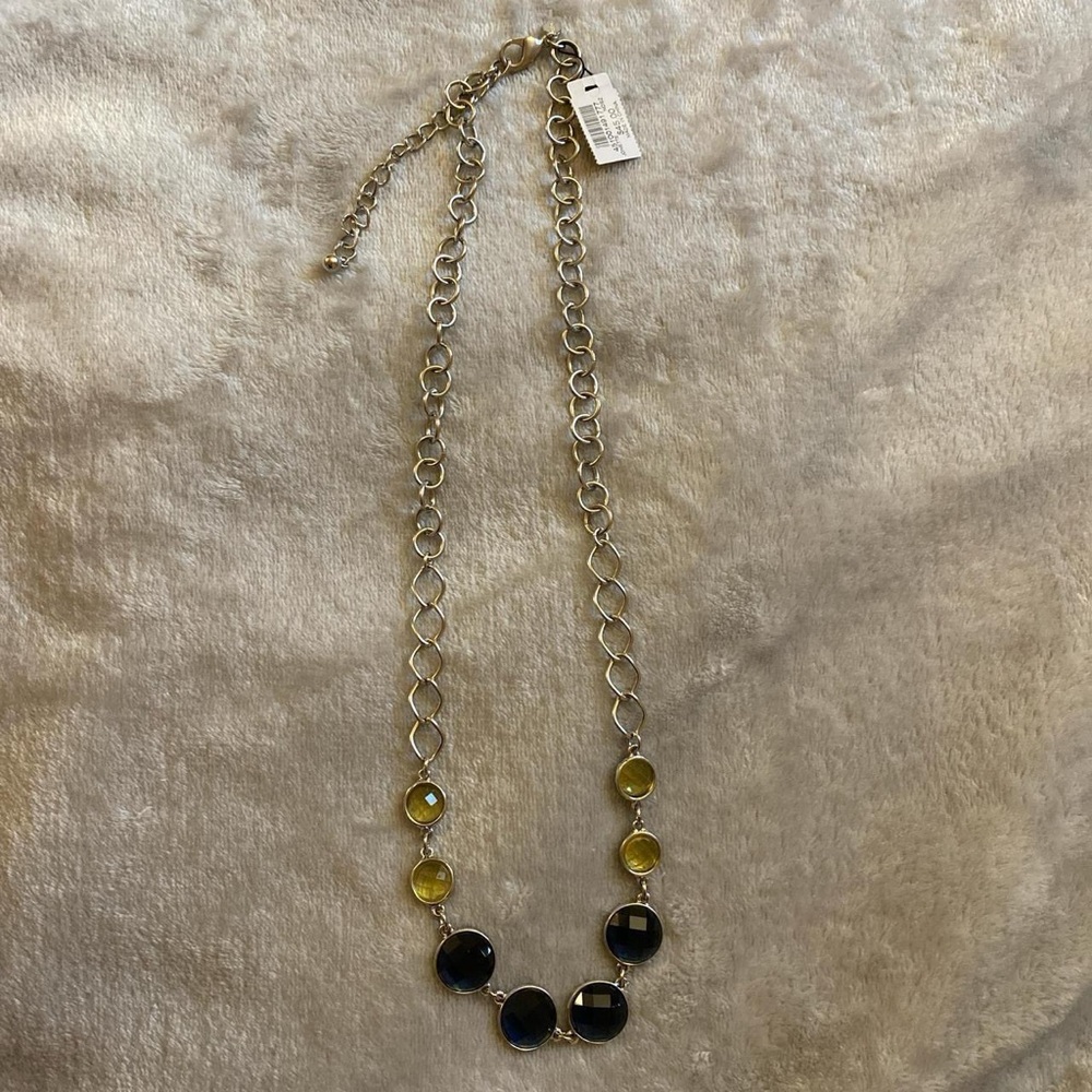 Chico's Silver and Navy Necklace with Beaded Design